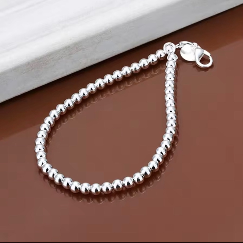 Sterling Silver Beaded Bracelet - Silver